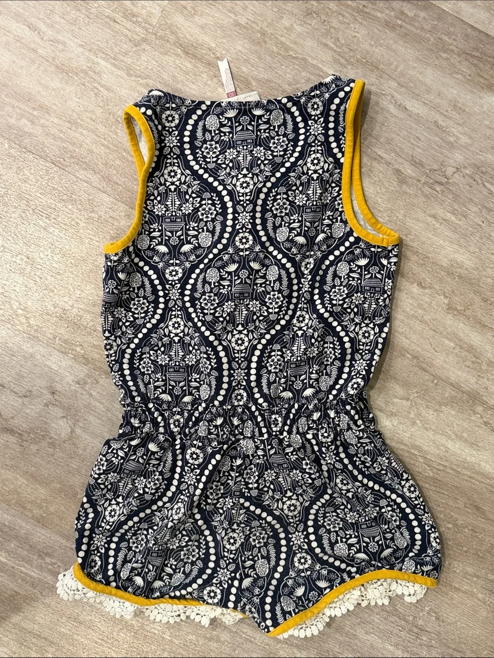 Matilda Jane 435 Romper Navy Printed Sleeveless with Mustard Trim - sz 10